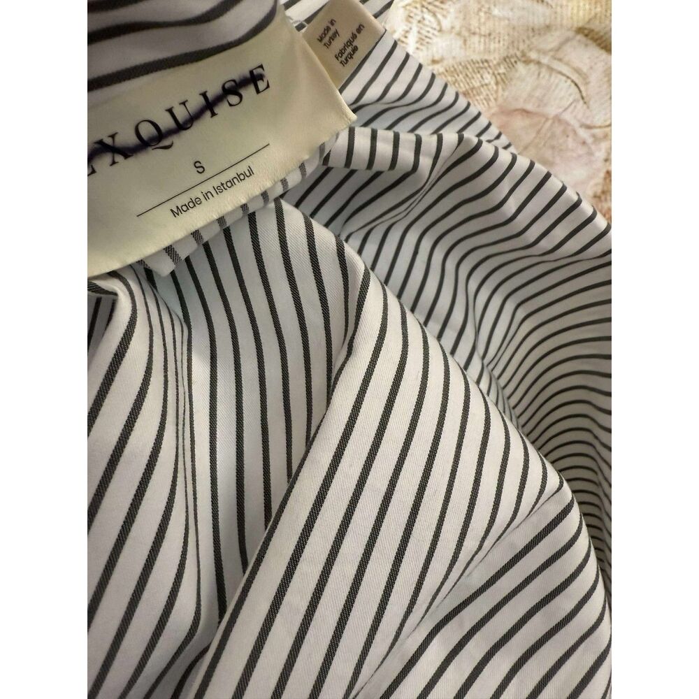Anthropologie White and Black Pinstripe Button-Front Blouse - Picture 9 of 9